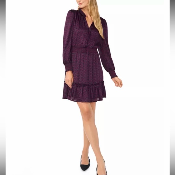 CECE DUPRAZ Ruffle Tie Neck Long Sleeve Dress - Meadow Green Size M - Picture 2 of 9